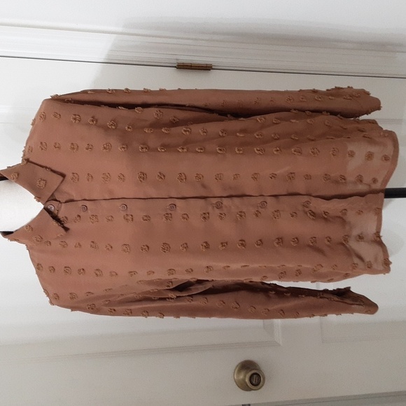 Tops - Ubranded Size M Milky Chocolate Brown Swiss Dot Long Sleeve Semi-Sheer Blouse